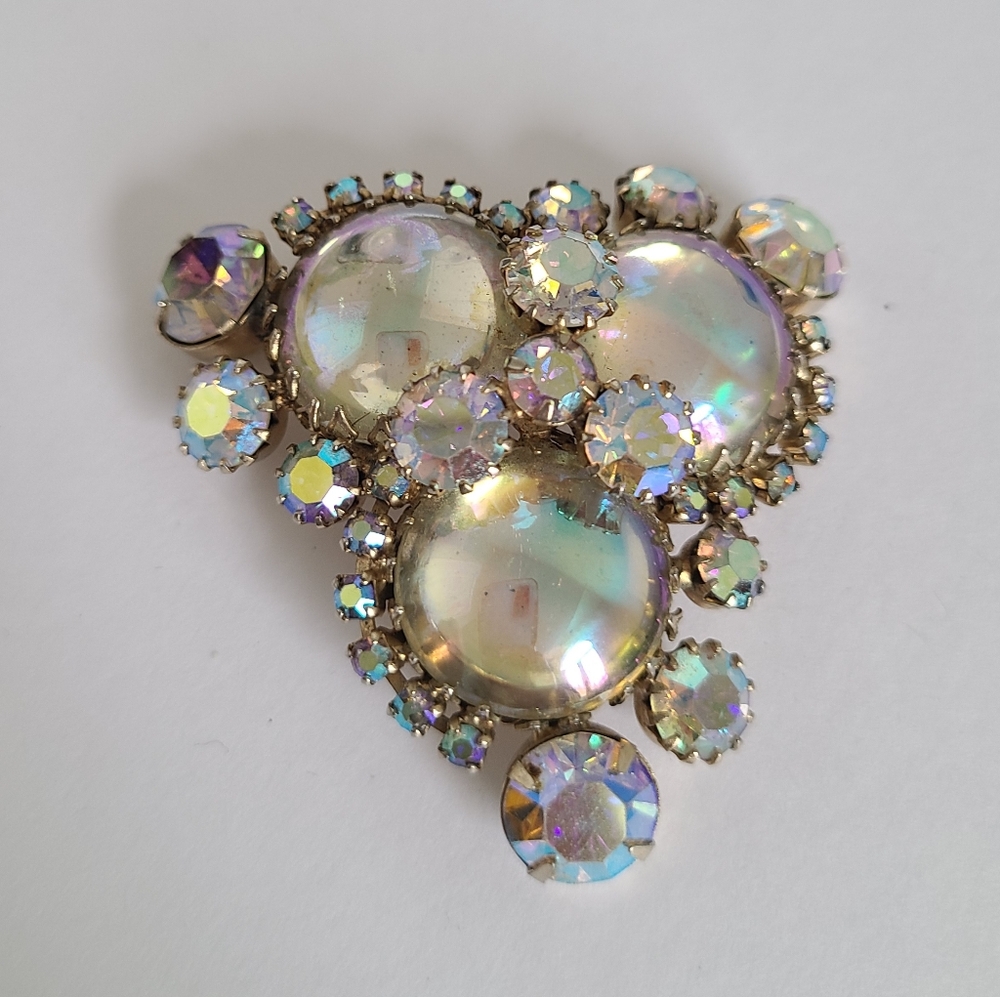 Vintage Continental Chunky Large Aurora Borealis Bubble Circle Brooch Pin